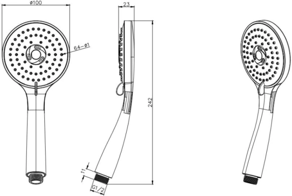 Лейка душевая Aquatek Вега 100 мм круглая, 3 режима, хром, пластик, ручная, для душа/ванной