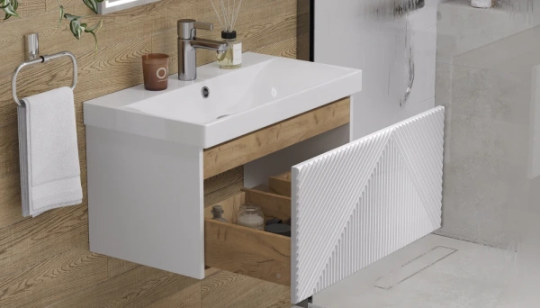 Тумба под раковину Velvex Edge 700-0-1, 694х388х343 мм подвесная, цвет белый глянец, 1 выдвижной ящик, подходит раковина 9696-70, универсальная, в ванную комнату