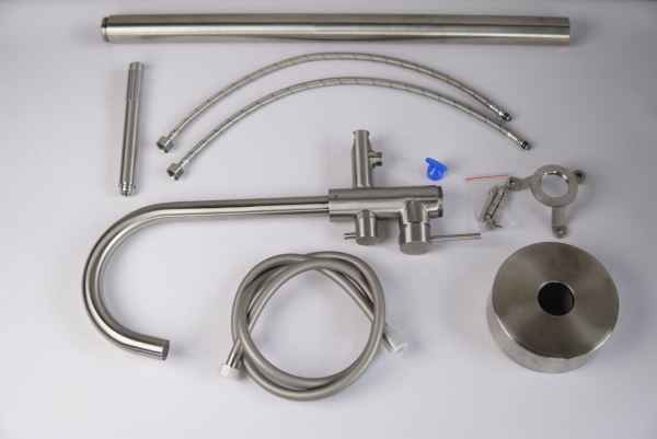 Смеситель для ванны/душа Knotlor Eclipse напольный, однорычажный, поворотный, длина 210 мм, керамический, нержавеющая сталь, цвет матовая сталь