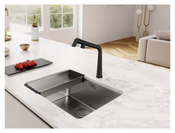 Смеситель для кухни/мойки Franke Icon, однорычажный, неповоротный, керамический картридж, высокий, длина излива 184 мм, латунь, цвет черный матовый