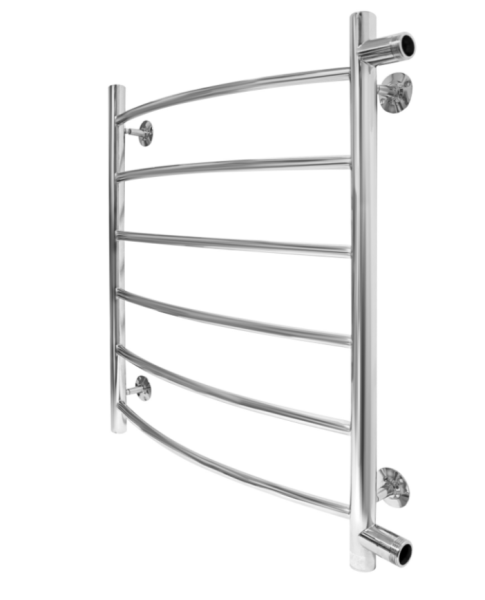 Полотенцесушитель 600х600 мм Energy Step водяной. 1" дюйм, с боковым подключением, из нержавеющей стали, форма лесенка дугой, настенный, цвет хром, для ванны, вертикальный, 5 перекладин, к стояку горячей воды, для отопления, хромированный