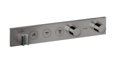 Смеситель для душа Axor ShowerSolutions Select 530/90, термостатический, для 3 потребителей, скрытого/настенного монтажа, без излива/шланга/лейки, прямоугольный, латунный, цвет полированный черный хром, с термостатом, встроенный/встраиваемый
