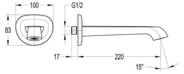 Излив Cezares Liberty для ванны, длина 220 мм хром, латунь, встраиваемый/встроенный
