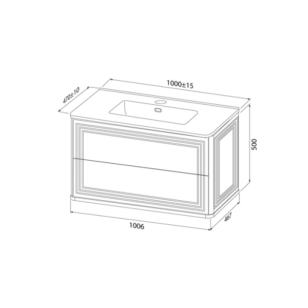 Тумба c раковиной IDDIS Oxford Neo, 1006х467х500 мм, подвесная, 2 выдвижных ящика, МДФ/санфарфор, раковина накладная, прямоугольная, цвет белый, отверстие под смеситель OXN10W0i95K