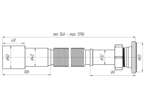 Сифон ANI гофрированный 1 1/4"*40/50 G216 удлиненный