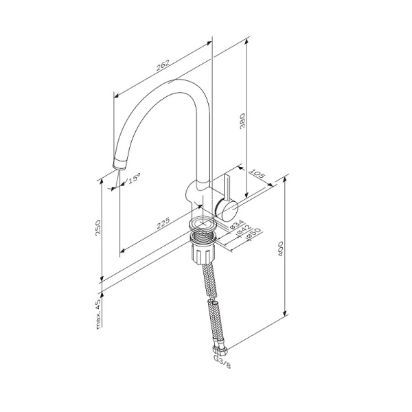 Смеситель для кухни/мойки AM.PM Func высокий, С-излив, однорычажный, поворотный, керамический, длина излива 225 мм, нержавеющая сталь/цинк/латунь, цвет черный