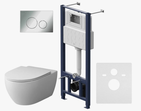 Комплект унитаза с инсталляцией Am.Pm, унитаз подвесной Awe FlashClean, горизонтальный/в стену выпуск, кнопка двойная Pro L (хром глянцевый), сиденье микролифт, быстросъёмное