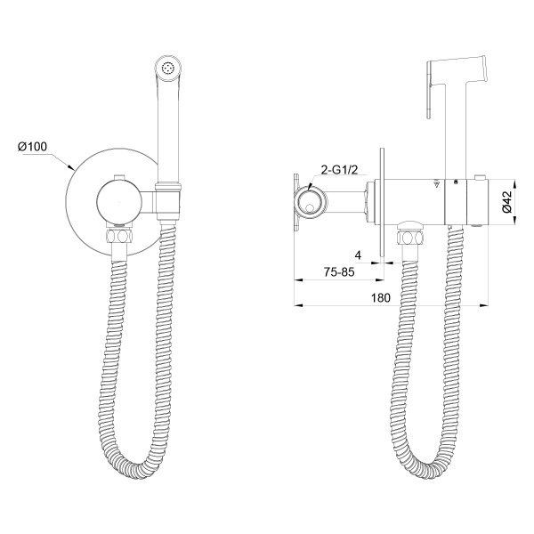 Смеситель термостатический с гигиеническим душем Oliveeka Y Line встраиваемый, однорычажный, керамический, без излива, с гибким шлангом/лейкой, латунь, цвет золото матовое
