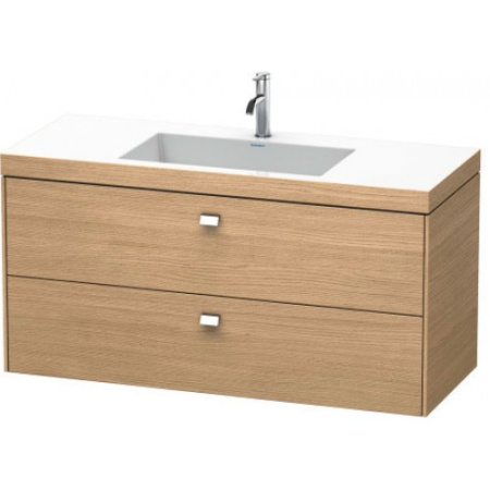 Тумба c раковиной Duravit Brioso, 120х48х61,3 см, подвесная, 2 выдвижных ящика, ДСП, цвет: дуб европейский/хром /Vero Air, мебельная, прямоугольная, цвет белый, фарфоровая, с площадкой под смеситель, без перелива