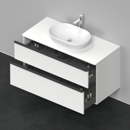 Тумба под раковину Duravit D-Neo, 121х46,2х62,5 см, подвесная, 2 выдвижных ящика, ДСП, цвет: белый матовый, шкафчик навесной, прямоугольная, правая/левая, в ванную комнату