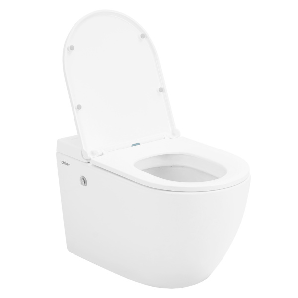 Унитаз подвесной ABBER Bequem 580х360х380 мм цвет белый, горизонтальный (прямой) выпуск, импульсный смыв, система антивсплеск, безободковый, с сиденьем микролифт, дюропласт, под скрытый бачок AC1108P