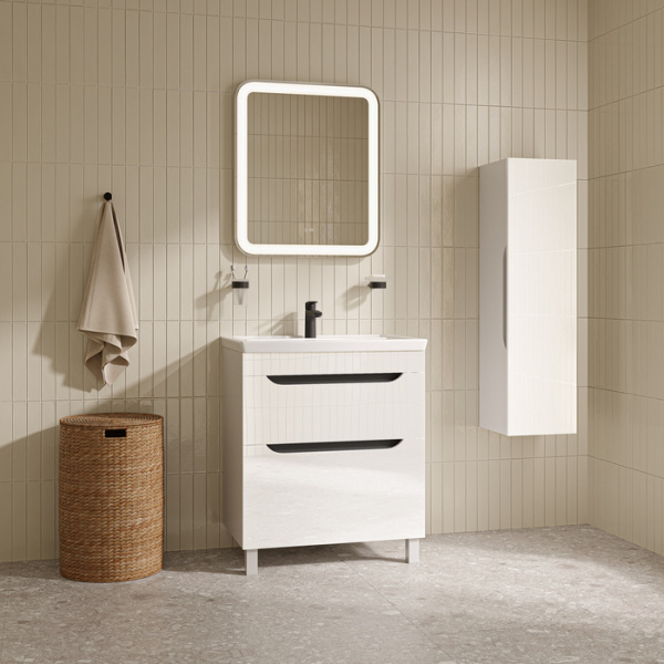 Тумба c раковиной IDDIS Ray, 710х465х835 мм, напольная, 2 выдвижных ящика, МДФ/раковина накладная, прямоугольная, цвет белый, санфарфор, отверстие под смеситель RAY70WFi95K