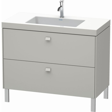 Тумба c раковиной Duravit Brioso, 100х48х61,3 см, подвесная, 2 выдвижных ящика, ДСП, цвет: бетонно-серый /Vero Air, мебельная, прямоугольная, цвет белый, фарфоровая, с площадкой под смеситель, без перелива