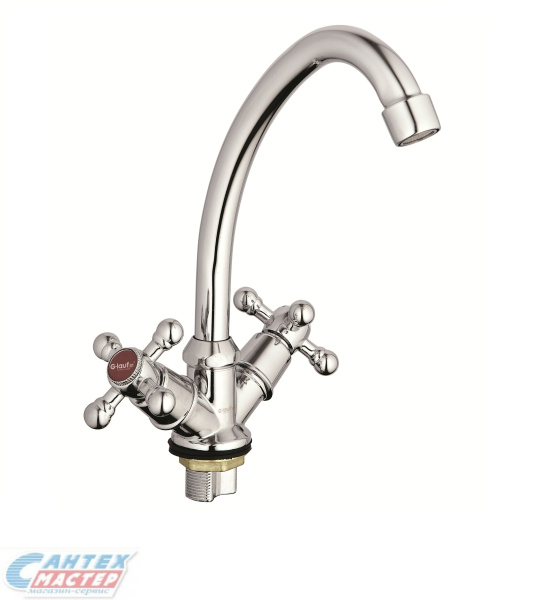 Смеситель для кухни/мойки G-lauf двухвентильный, поворотный, резиновый, с высоким изливом, длина 127 мм, цинк, цвет хром, кухонный, хромированный, вертикальный, кран, комплект, сантехника, водопроводные, размер, характеристики