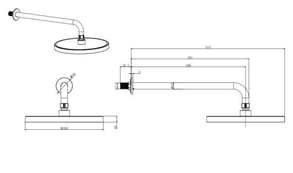 Верхний душ Aquatek AQ2080MB круглый, 1 режим, размер 260х20 мм, латунь/пластик, цвет матовый черный, для душа/ванной, на стену, держатель для душа