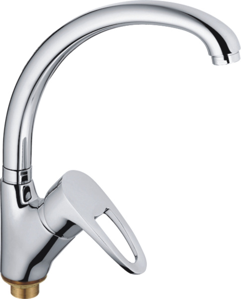 Смеситель для кухни/мойки HAIBA однозахватный, поворотный, латунный, с высоким изливом, длина 241 мм, латунь, цвет хром