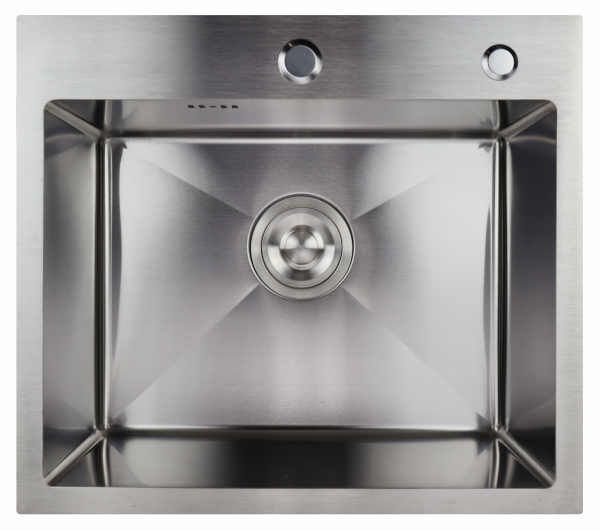 Мойка кухонная Siriusline, 50х44 см, врезная, нержавеющая сталь, прямоугольная, цвет: сатин, с отверстием под смеситель, (в комплекте: коландер, дозатор, сифон) SL5044