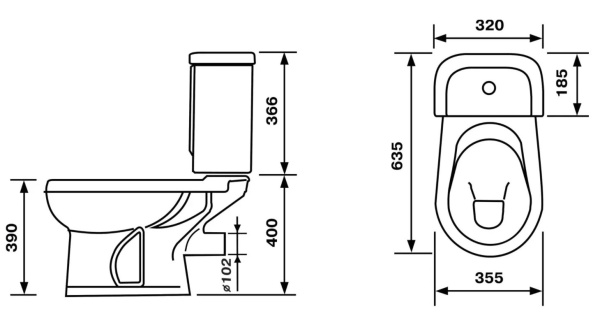 Унитаз компакт Оскольская керамика Ирида, ЧЕРНЫЙ, горизонтальный (прямой) выпуск, напольный, с крышкой (сиденье) ПОЛИПРОПИЛЕН, нижняя подводка воды