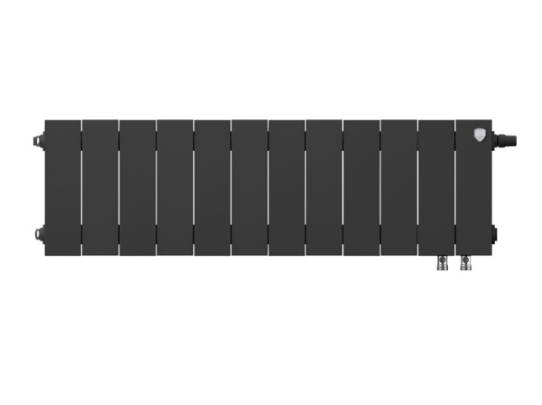 Радиатор отопления Royal Thermo PianoForte 200 Noir Sable VDR (12 секций) биметаллический, нижнее, правое подключение, для квартиры, дома, водяные, мощность 1284 Вт, настенный, черный графитовый