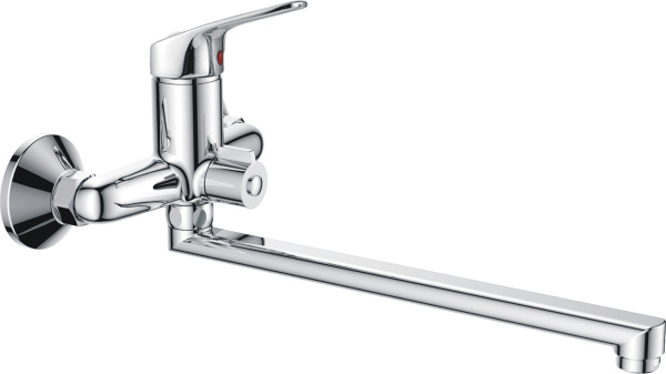 Смеситель для ванны/душа HAIBA однозахватный, хромированный, настенный, излив длинный 338 мм, поворотный, латунь, цвет хром