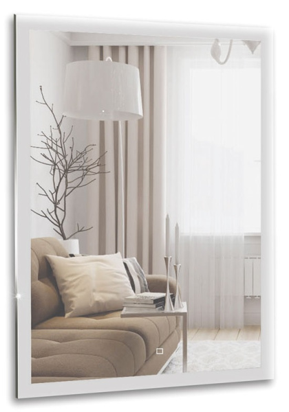 Зеркало Azario Гуверт, 80х100 см, с LED/ЛЕД-подсветкой, с диммером, с подогревом, прямоугольное, выключатель сенсорный, для ванны, навесное/подвесное/настенное