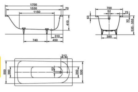 Ванна Kaldewei Saniform Plus 170х70 стальная 111800010001 mod 363-1