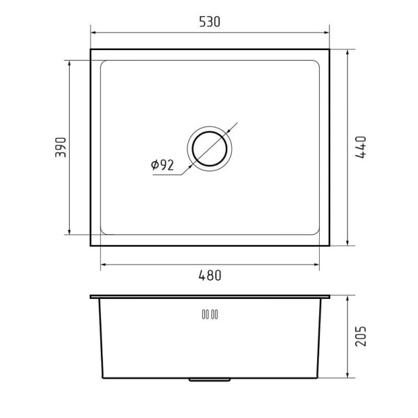 Мойка GranFest METAL 5344, 53х44 см, врезная, стальная, прямоугольная, цвет PVD графит, без отверстия под смеситель, слив-перелив, без крыла, для кухни