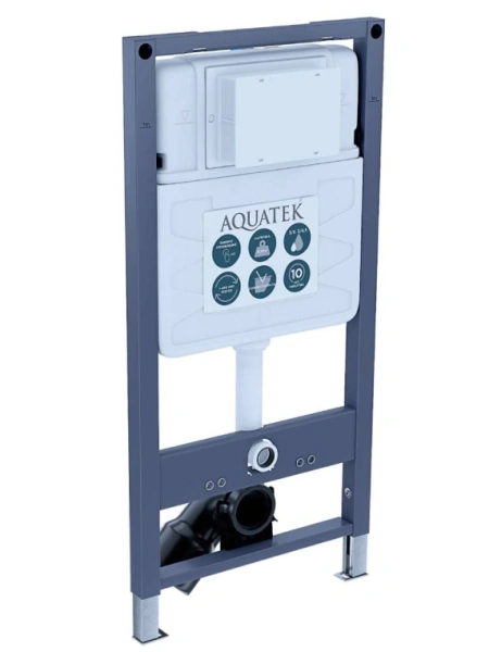Инсталляция Aquatek Pneumo S50 без кнопки, система для подвесного унитаза, со скрытым смывным бачком (бак), комплект, размеры рамы (каркас) 530х100х1130 мм, звукоизоляционная прокладка, пневматическая