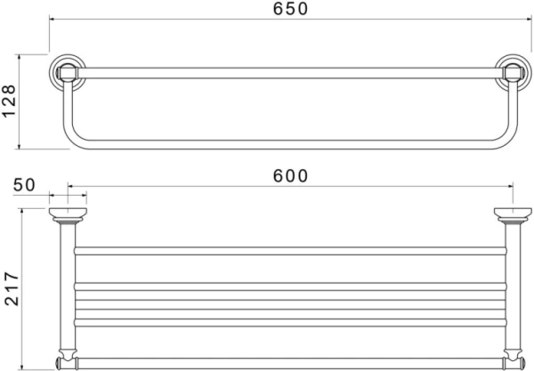Полка Aquatek Классик с полотенцедержателем, 600х217 мм настенная, цвет матовый черный, латунь, прямоугольная, подвесная, для душа/ванной
