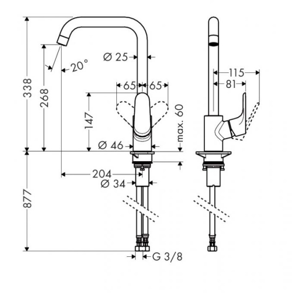 Смеситель для кухни/мойки Hansgrohe Focus M41, 260 1jet, однорычажный, керамический, с поворотным Г-образным изливом, длина 20,4 см, латунь, цвет хром 31820000
