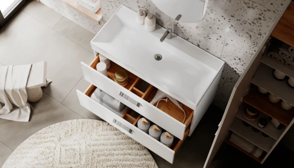 Тумба под раковину Velvex Orlando 1000-0-2, 997х445х799 мм напольная, цвет белый матовый, 2 выдвижных ящика, подходит раковина Madera Classica rkCla.100-81, универсальная, в ванную комнату