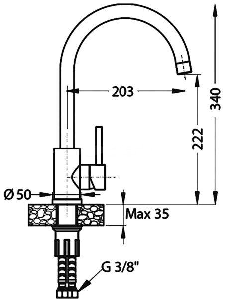Смеситель для кухни ALVEUS GENESIS KATI G91 CARBON однорычажный, поворотный, керамический, с высоким изливом, высота излива 22,2 см, латунь, покрытие гранит, цвет карбон, на мойку