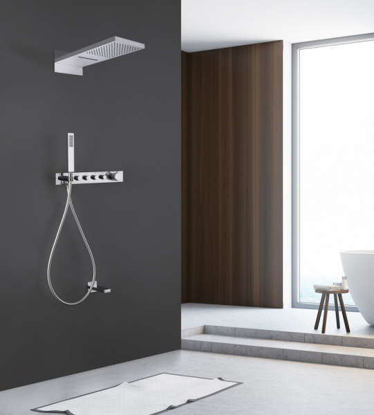 Душевая система ABBER Rund встраиваемая, цвет хром, комплект: термостатический смеситель/излив/тропический душ (с верхней лейкой)/лейка/шланг, внутренний (скрытый) монтаж AF8753