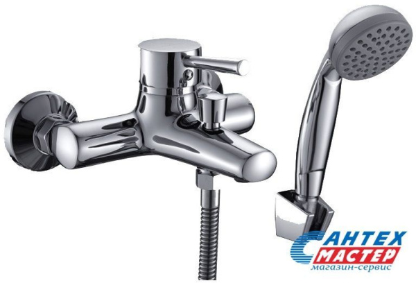 Смеситель для ванны/душа Славен однорычажный, керамический, настенный, излив фиксированный 165 мм, с гибким шлангом, душем/лейкой, латунь, цвет хром, короткий, универсальный, горизонтальный, рычажный, кран, комплект, сантехника, размер