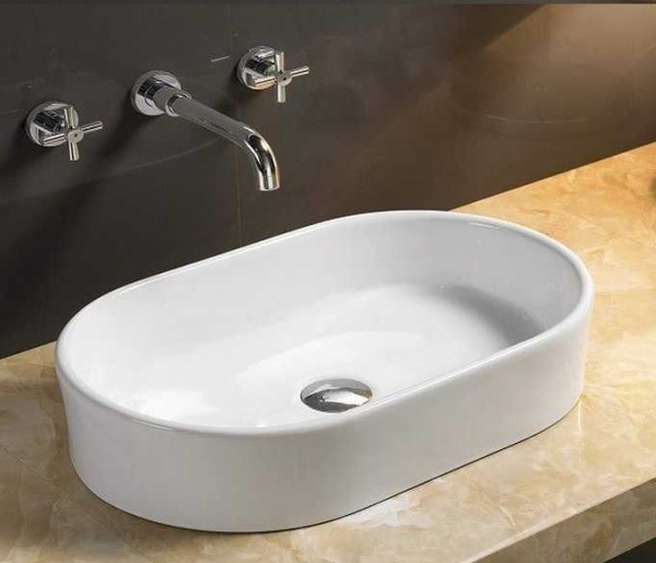 Раковина GID N9025 56х14х35 накладная, овальная, керамическая/фарфоровая, цвет белый, без отверстия под смеситель, без слива-перелива