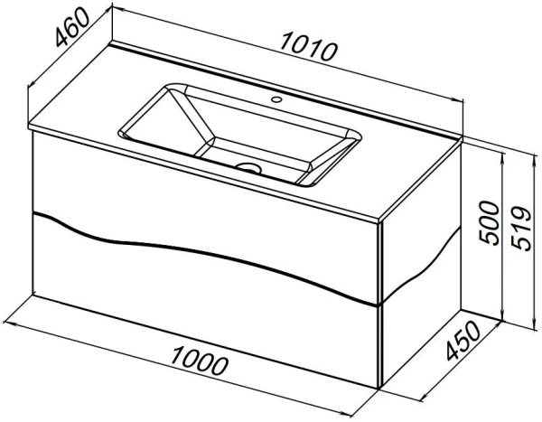 Тумба под раковину Allen Brau Glority 100, подвесная, 1000х460х519 мм 2 выдвижных ящика, цвет дуб антик, прямоугольная, в ванную комнату, стиль модерн