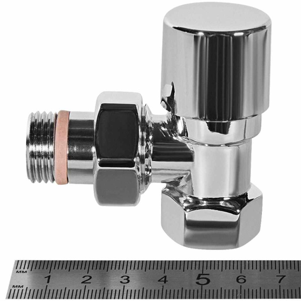 Клапан регулирующий Stout Design 1/2" (вентиль) запорно-балансировочный, цвет хром, угловой, ручной, регулируемый, с полусгоном, сгоном, американкой, для радиатора отопления