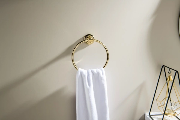Полотенцедержатель-кольцо Aquatek Классик одинарный, настенный, латунь, для полотенец, в ванную, цвет полированное золото