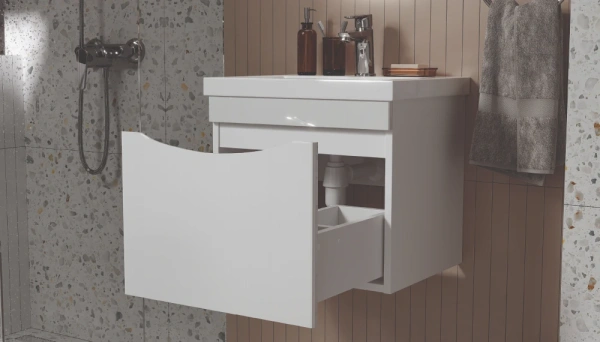 Тумба под раковину Velvex Vizo 500-0-1, 460х383х409 мм подвесная, цвет белый глянец, 1 выдвижной ящик, подходит раковина Como 50, универсальная, в ванную комнату