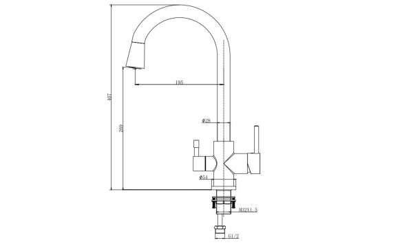 Смеситель для кухни/мойки Aquatek Вега с каналом для фильтрованной воды, однорычажный, поворотный, керамический картридж, излив 195 мм, высота излива 269 мм латунь, цвет хром