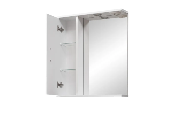 Зеркальный шкаф GRADEONIKA "Спарта 600", с LED/ЛЕД-подсветкой, подвесной, цвет белый, зеркало, 1 распашная дверца, прямоугольный, левый/левосторонний