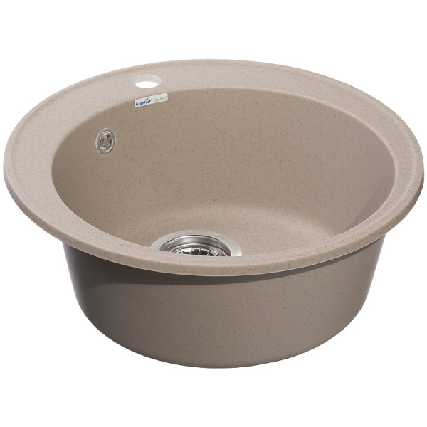 Мойка GranFest QUARZ 08, 47,9х47,9 см, врезная, кварц, круглая, цвет песочный, с отверстием под смеситель, слив-перелив, без крыла, для кухни