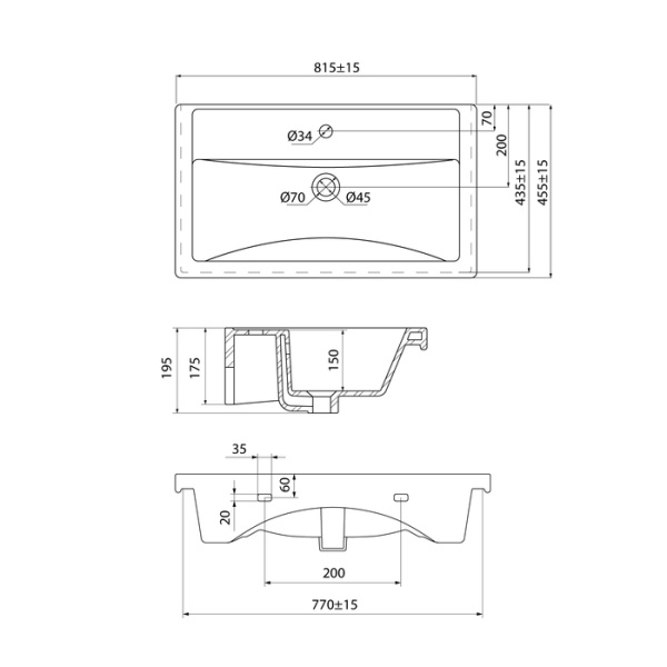 Умывальник мебельный IDDIS Optima Home 815х455х195 мм прямоугольная, сантехнический фарфор, цвет белый, с отверстием под смеситель, слив-перелив, раковина 4078000i28