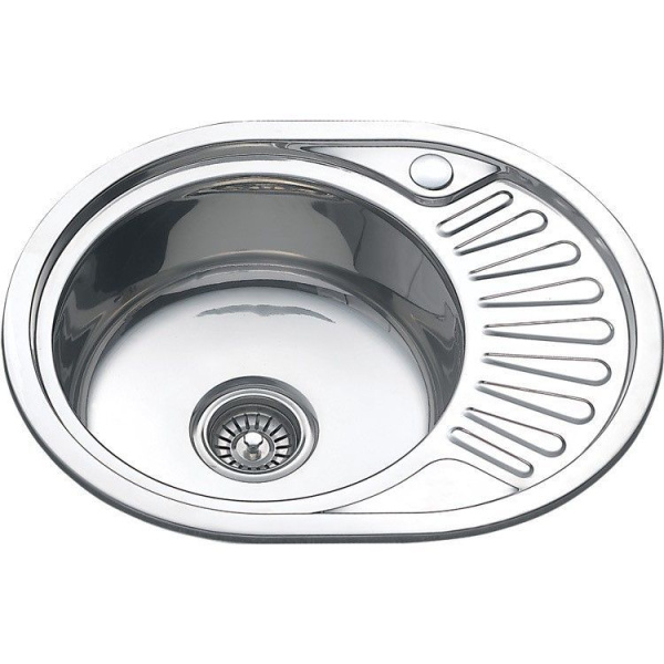Мойка SinkLight 57х45х16 см, толщина 0.6 мм, с левым крылом, врезная, нержавеющая сталь, овальная, цвет полированная, с отверстием под смеситель, слив-перелив, с сифоном, для кухни Мойка SinkLight 57х45х16 см, толщина 0.6 мм, с левым крылом, врезная, нержавеющая сталь, овальная, цвет полированная, с отверстием под смеситель, слив-перелив, с сифоном, для кухни