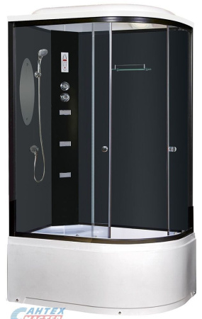 Душевая кабина 80х150х217 см Niagara Ultra (левая) поддон высокий, асимметричная, угловая, стекло тонированное, заднее стекло черное, с верхним душем, с гидромассажем, с сиденьем, электронная, смеситель, профиль алюминий черный, прозрачное стекло, бе