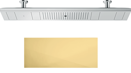 Верхний душ AXOR ShowerSolutions ShowerHeaven 1200/300 4jet, потолочный монтаж, прямоугольный, с 4 режимами, размер 120х30 см, металлический, цвет: полированное золото, для душа/ванной, без подсветки