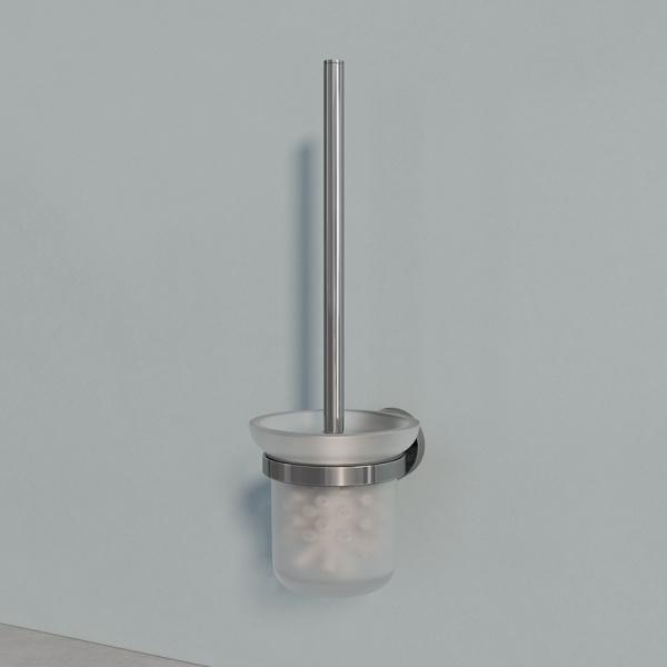 Ершик IDDIS Sena настенный, цвет хром/матовое стекло, сплав металлов/стекло, стальной, округлый для туалета/унитаза