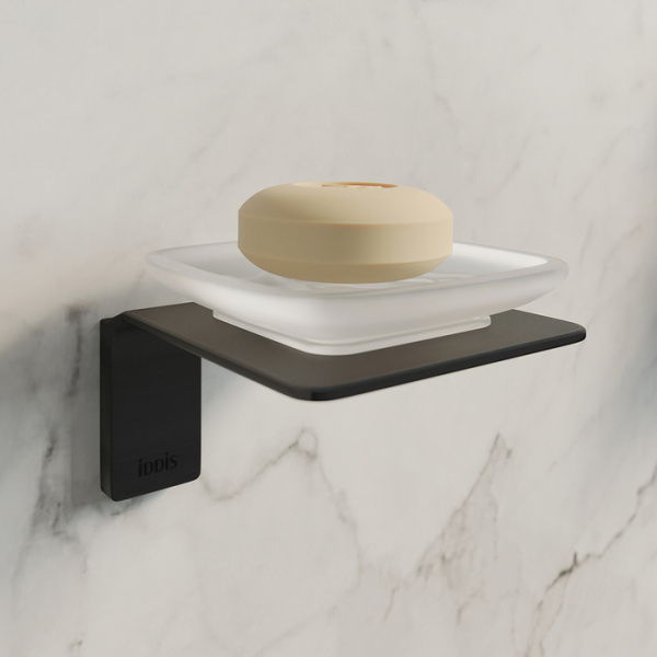 Мыльница IDDIS Slide, настенная, сплав металлов/стекло, форма прямоугольная, для душа/мыла, в ванную/туалет/душевую кабину, цвет черный