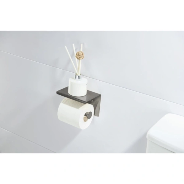 Держатель для туалетной бумаги Aquatek Европа без крышки, с полкой, оружейная сталь, настенный, нержавеющая сталь, форма прямоугольная, для туалета/ванной, бумагодержатель