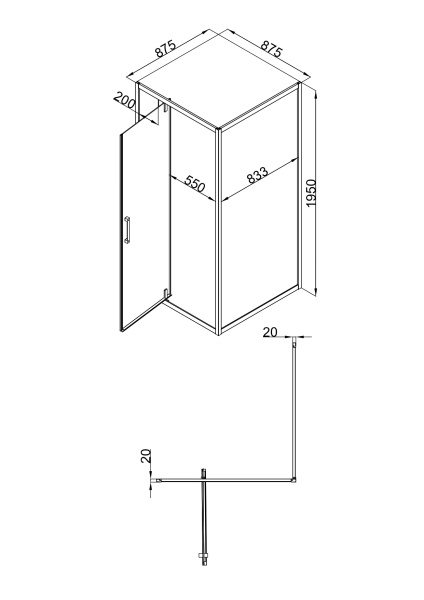 Душевой уголок Olives Duero 90х90х195 см без поддона, квадратный, стекло прозрачное 6 мм, без крыши, распашная, алюминиевый профиль черный матовый DR-90CS-SW-GB